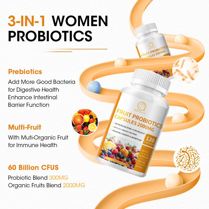 BBEEAAUU probiotic 60 billion CFU-36 strains+organic prebiotic complex+digestive enzyme complex+fruit complex intestinal health support