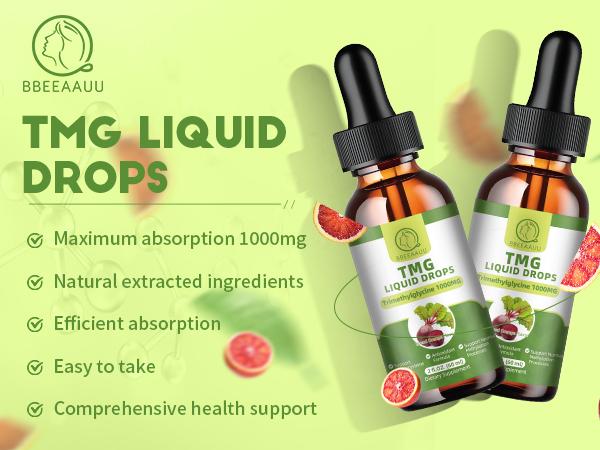 (2 Pack) TMG (Trimethylglycine) Liquid Drops, 1000mg High Absorption, Boosts Energy, Supports Methylation, Liver Wellness & Cognitive Function - Non-GMO Formula, Vegan, Blood Orange Flavor, 2 Fl.Oz