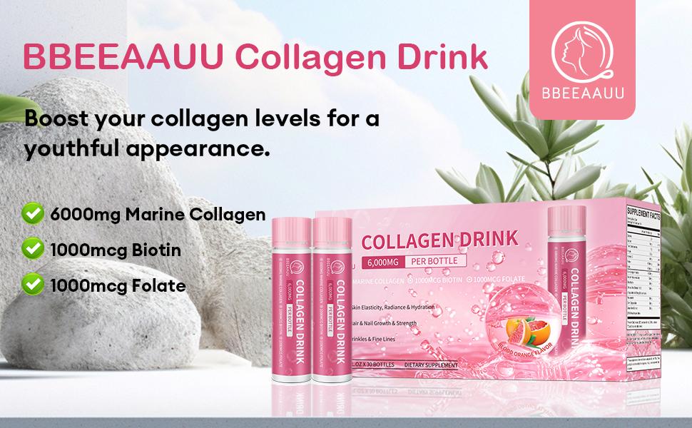 Collagen Drink with 6000mg Marine Collagen Peptides, Blood Orange Flavor