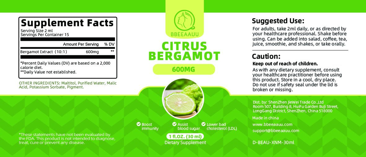 BBEEAAUU Citrus Bergamot 600MG Liquid Drops Dietary Supplement