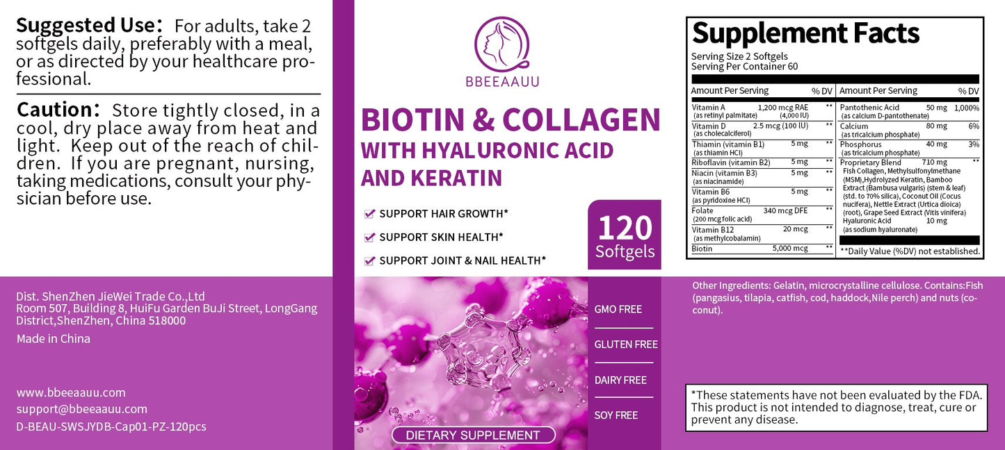 Biotin&Collagen With Hyaluronic Acid And Keratin Capsules Supplement