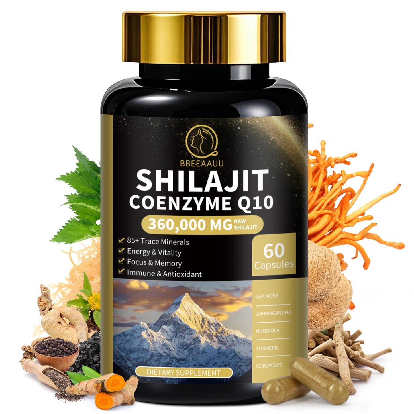 Shilajit Supplements for Men & Women,12 in 1 Himalayan Shilajit Capsules with Coenzyme Q10, Fulvic Acid & Humic Acid, Sea Moss, Lion's Mane Mushroom, Energy & Immune Support, 120 Counts