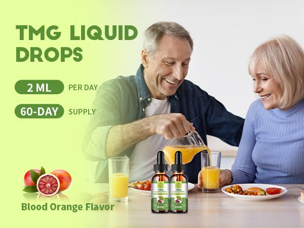 (2 Pack) TMG (Trimethylglycine) Liquid Drops, 1000mg High Absorption, Boosts Energy, Supports Methylation, Liver Wellness & Cognitive Function - Non-GMO Formula, Vegan, Blood Orange Flavor, 2 Fl.Oz