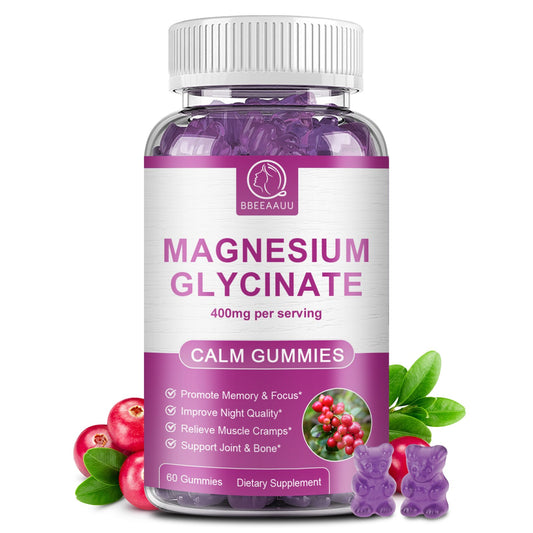 BBEEAAUU Magnesium Glycinate Gummies 400mg for Adults Cranberry Flavor