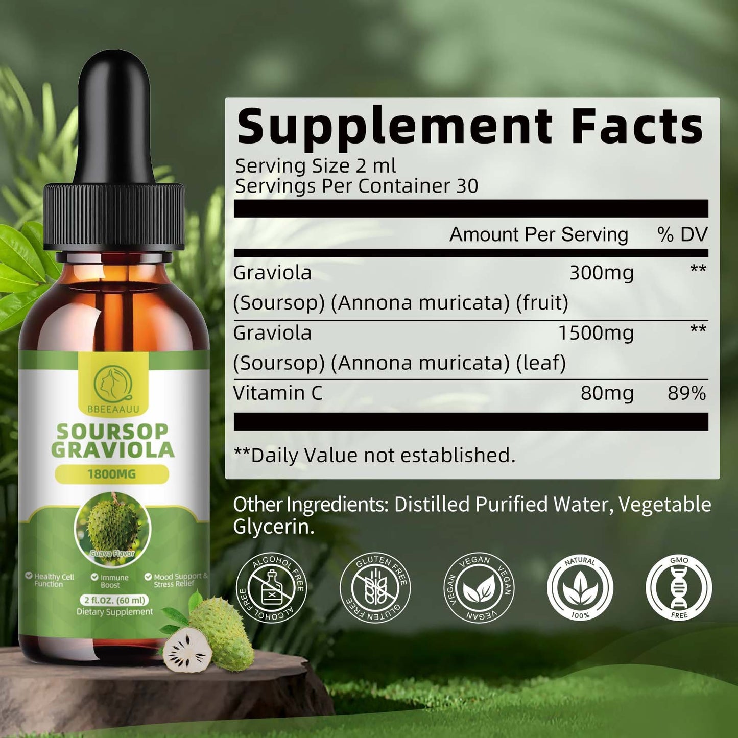 Soursop Graviola Liquid Drops Gluten-free Supplement