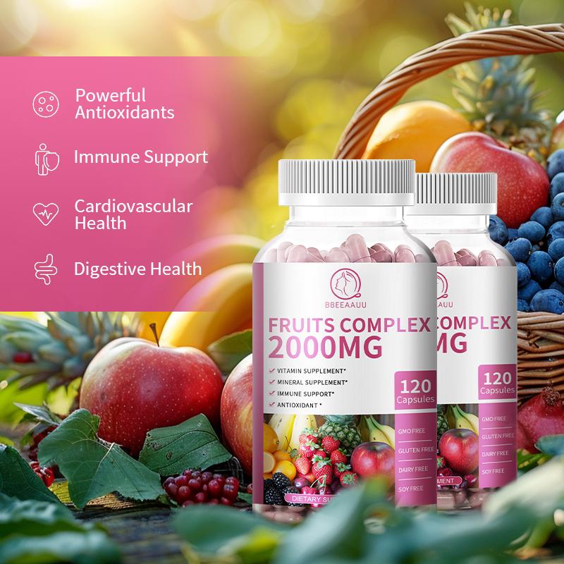 Organic Fruits Capsules Support for Energy Boost Daily Fruit Vitamins Powerful Antioxidant Immune Health Supplement