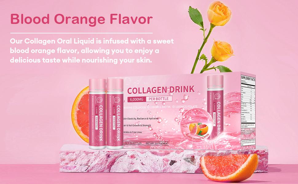 Collagen Drink with 6000mg Marine Collagen Peptides, Blood Orange Flavor