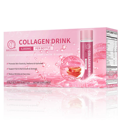 Collagen Drink with 6000mg Marine Collagen Peptides, Apple Flavor