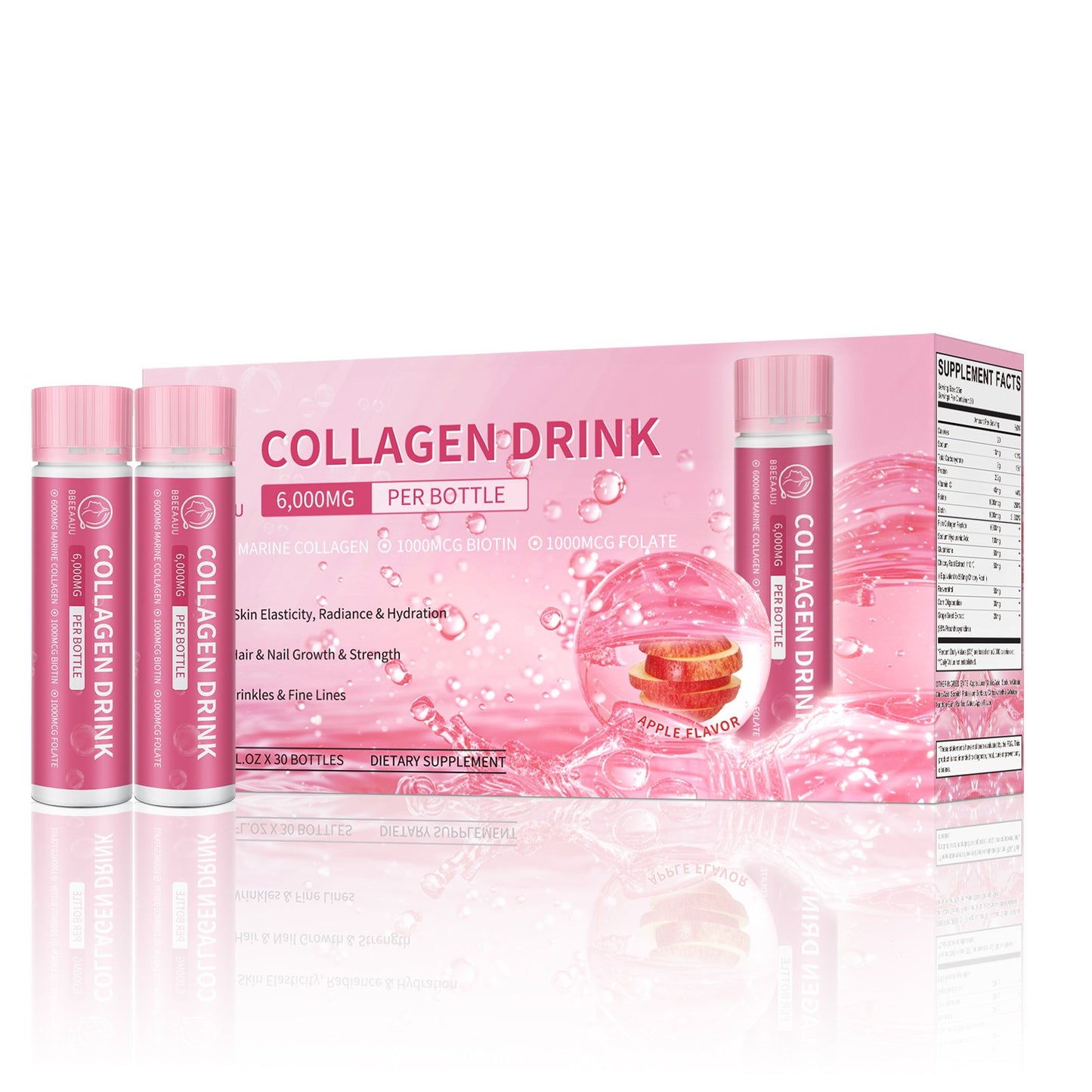 Collagen Drink with 6000mg Marine Collagen Peptides, Apple Flavor