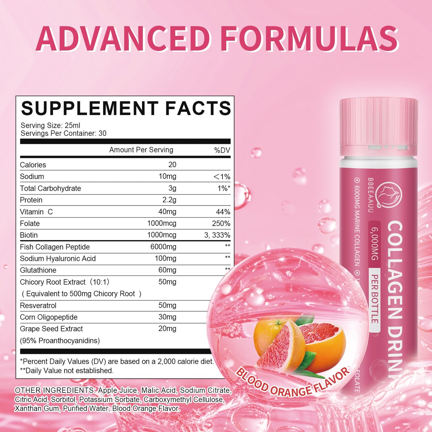 Collagen Drink with 6000mg Marine Collagen Peptides, Blood Orange Flavor