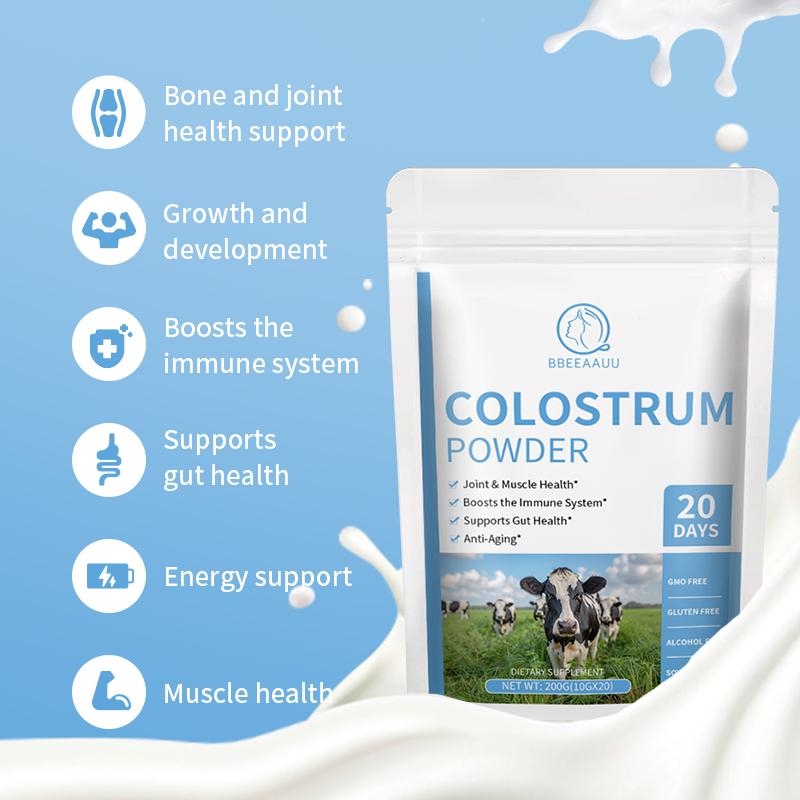 40% IgG Pure Bovine Colostrum Supplement Whey Protein with Probiotic Promote Growth &amp; Height, Muscle Build, Improve Immune &amp; gut