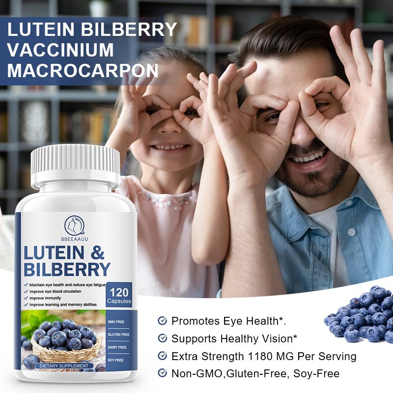 Bbeeaauu Lutein Bilberry 480 Mg Supports Eye Strain, Dry Eyes, and Vision Health - Lutein Blend Capsules