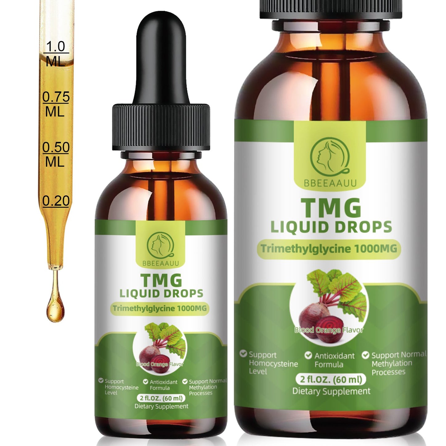 (2 Pack) TMG (Trimethylglycine) Liquid Drops, 1000mg High Absorption, Boosts Energy, Supports Methylation, Liver Wellness & Cognitive Function - Non-GMO Formula, Vegan, Blood Orange Flavor, 2 Fl.Oz