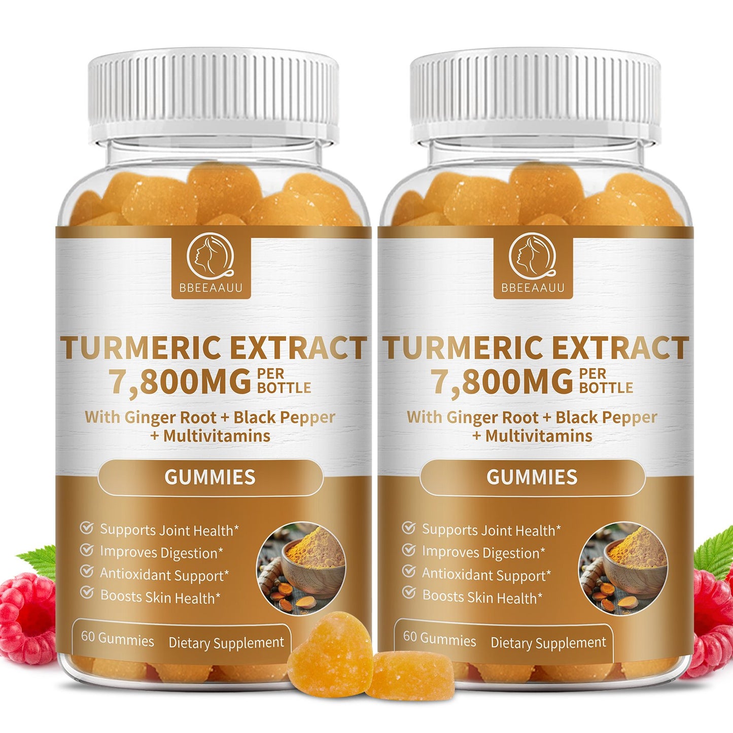 2 Pack Turmeric Gummies for Adults, Turmeric Curcumin with Black Pepper, Turmeric Supplement Supports Joint & Digestion, High Absorption & Vegan, Raspberry Flavor