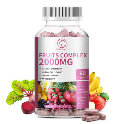 Organic Fruits Capsules Support for Energy Boost Daily Fruit Vitamins Powerful Antioxidant Immune Health Supplement