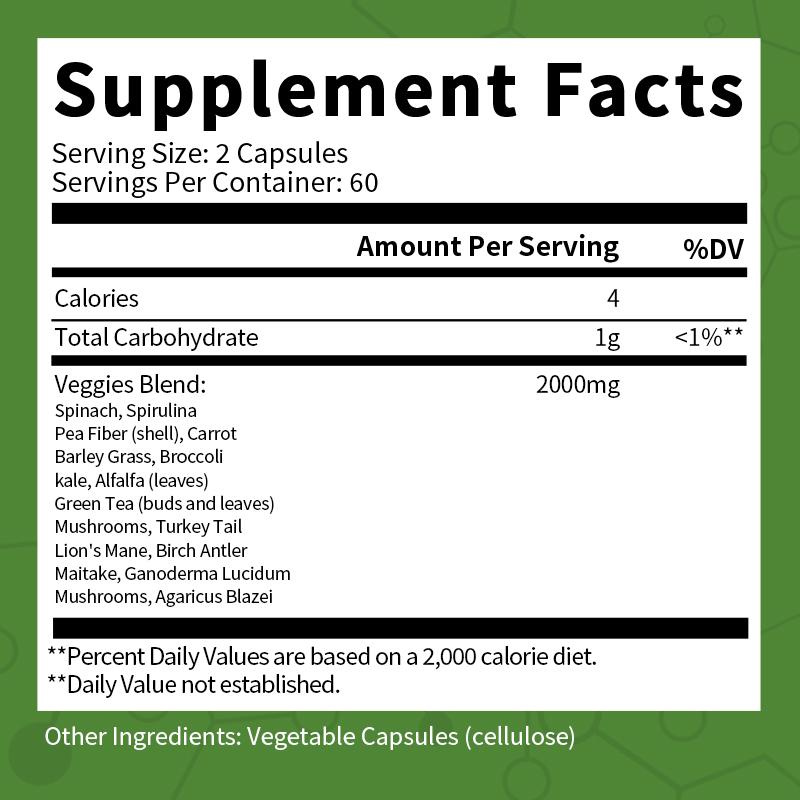 Organic vegetable supplements vegetarian capsules rich in natural vitamins support energy and immune health