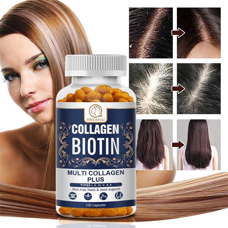 BBEEAAUU Collagen Biotin Capsules EXTRA STRENGTH HAIR, SKIN and NAILS Hair Care Hair Growth Essential Oil Repair Hair Follicle