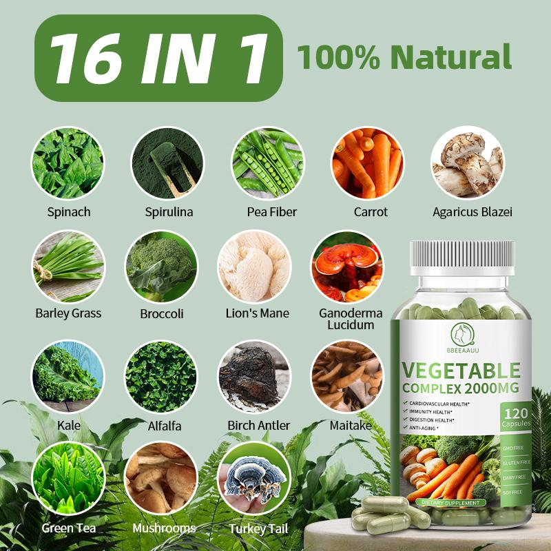 Organic vegetable supplements vegetarian capsules rich in natural vitamins support energy and immune health