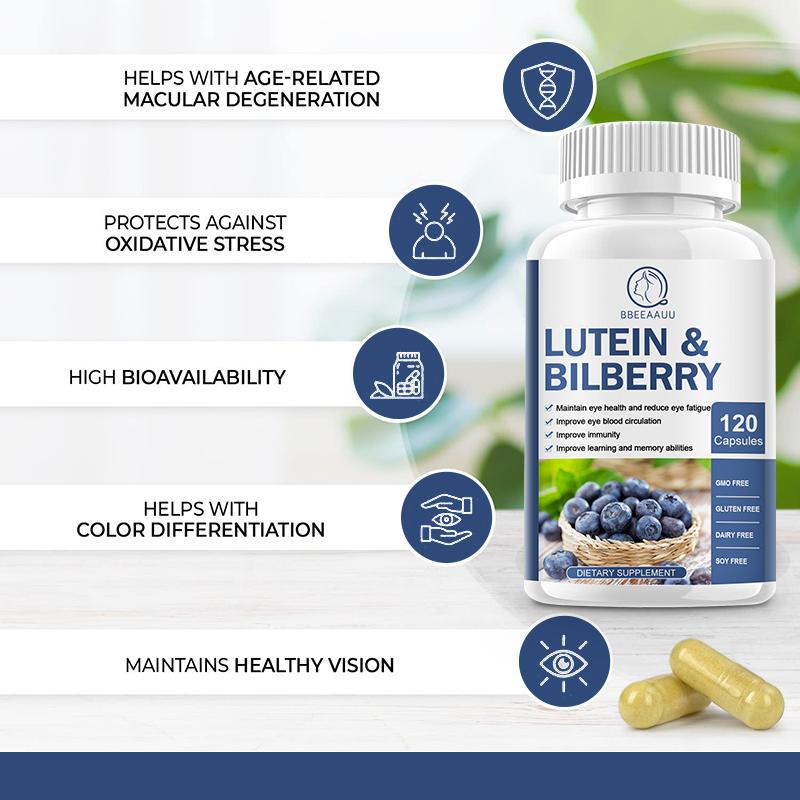 Bbeeaauu Lutein Bilberry 480 Mg Supports Eye Strain, Dry Eyes, and Vision Health - Lutein Blend Capsules