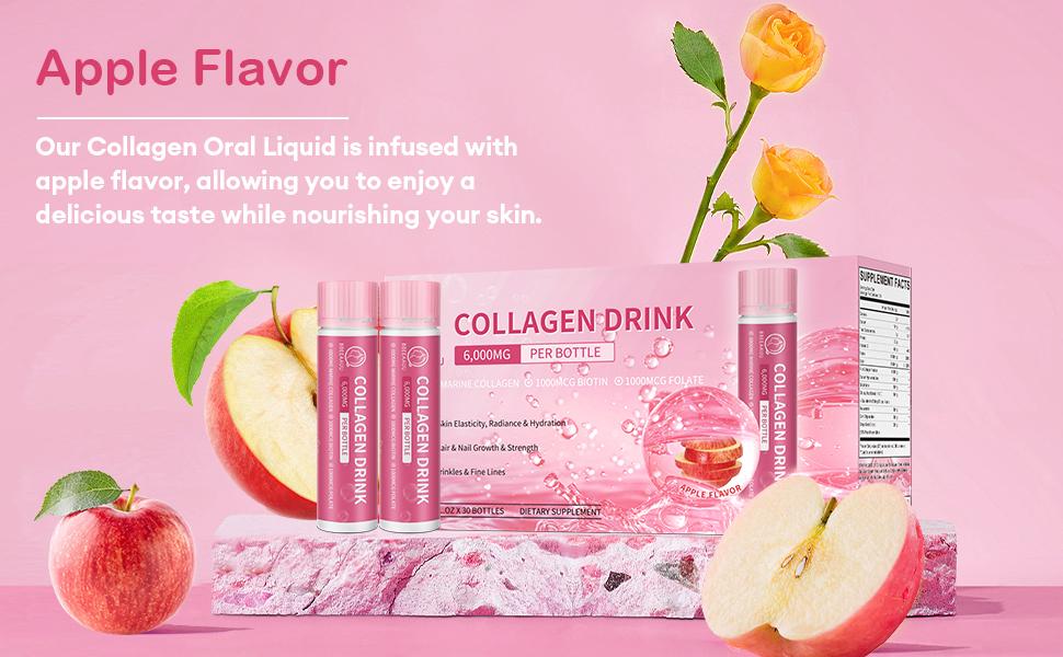 Collagen Drink with 6000mg Marine Collagen Peptides, Apple Flavor