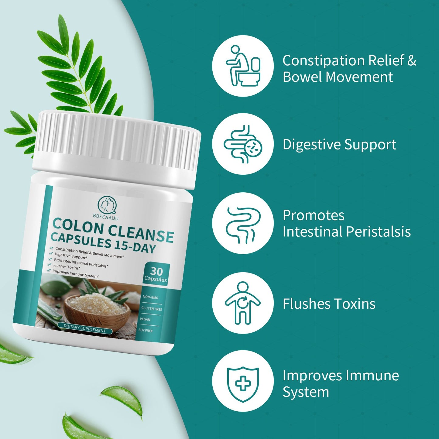 Colon Cleanse 15 Day Gut Cleanse Capsules, Help Bowel Movement & Toxins Remove, for Men & Women, Psyllium Husk Herbs for Intestinal Health