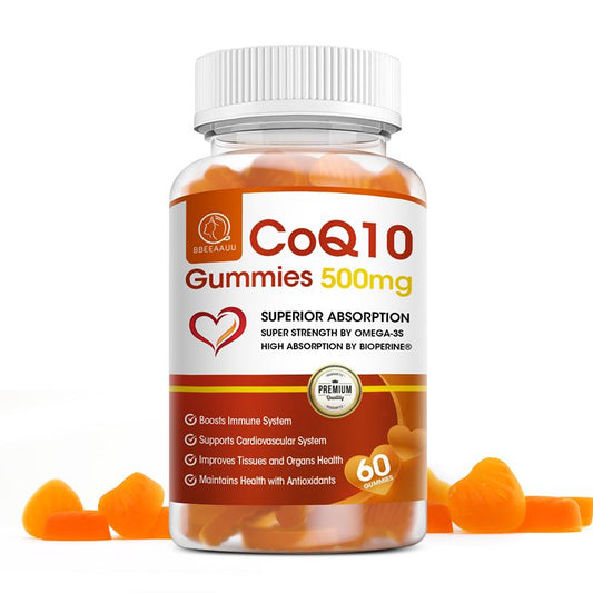 BBEEAAUU COQ10 Gummies | CoQ10 500mg | Delicious Gummy Supplement | Heart Health | Vegetarian |Gluten Free| Ultra High Absorption | 1 Month Use (60 Gummies, 1 Bottle)